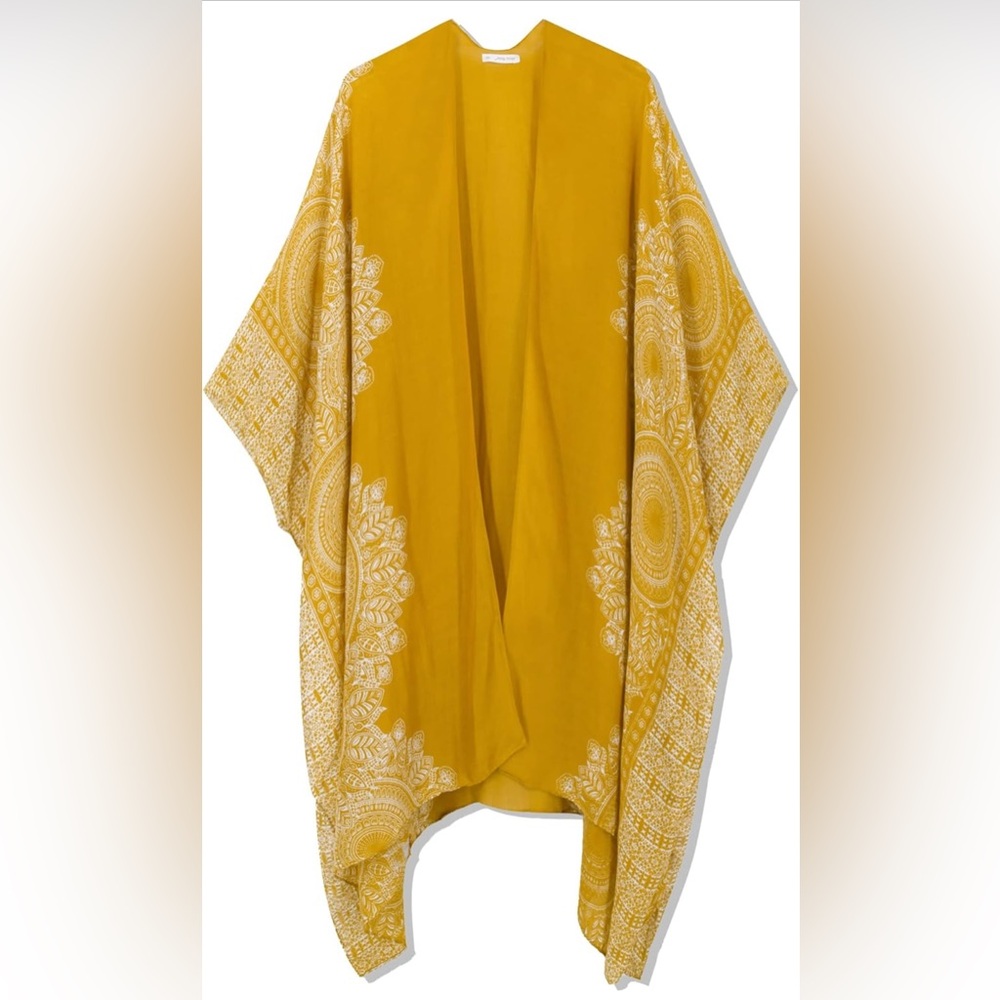 Moss Rose Yellow Kimono with White Accents - Picture 2 of 6